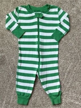 Hanna Andersson Green White Stripe Zip Sleeper 3-6M Baby Organic Cotton Neutral
